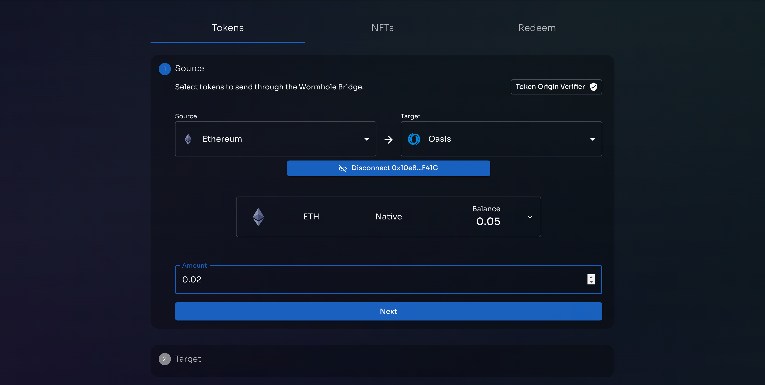 Select the asset to be transferred